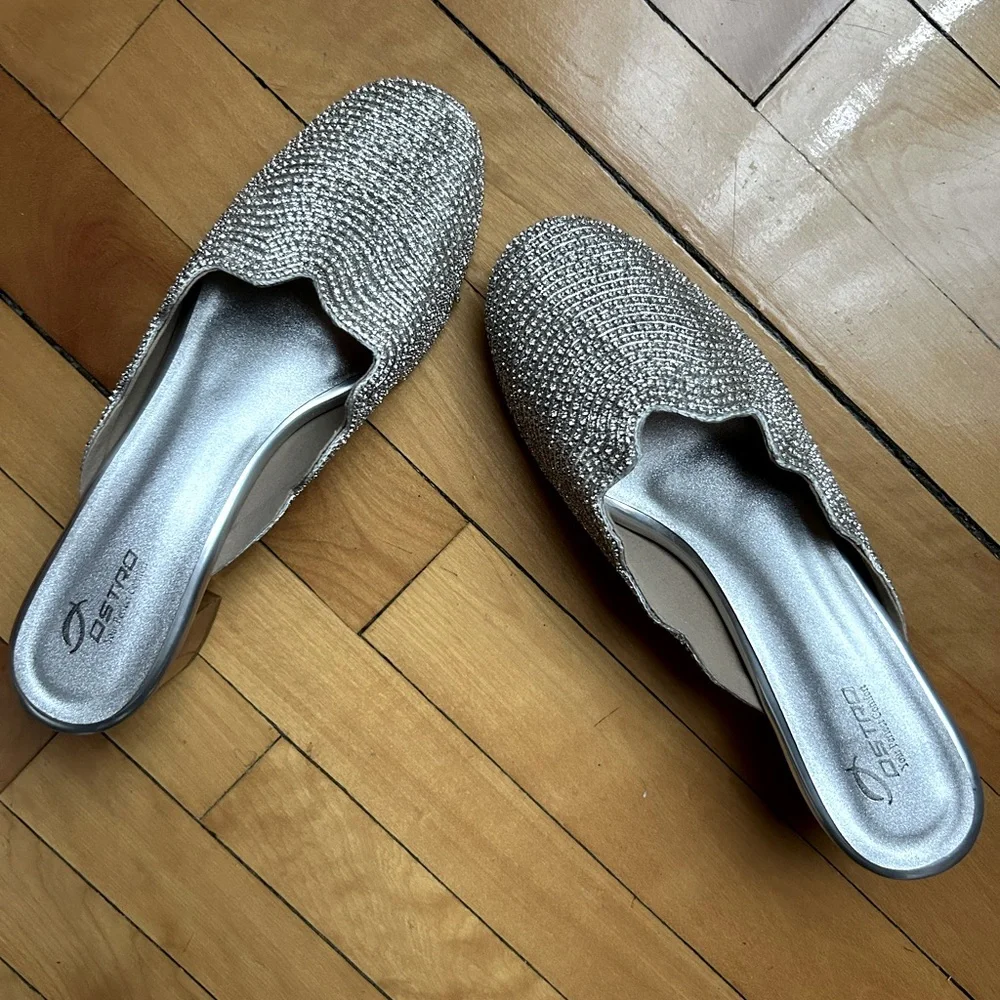 Silver Women's Slip-On Shoes with Rhinestones - Picture 3 of 4
